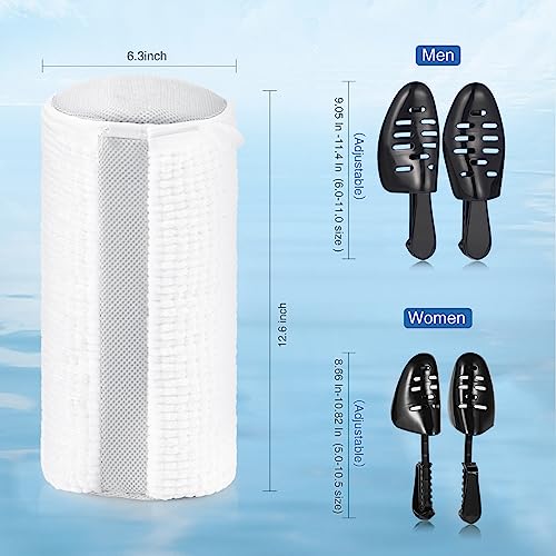 Teletrogy Shoe Washing Bag for Washing Machine, Fluffy Fibers Keep 360° Wrap-around Cleaning, 2 Pairs Adjustable Shoe Trees, Durable Hidden Zipper Reusable Shoe Laundry Bag for Sneaker Gym Shoes White