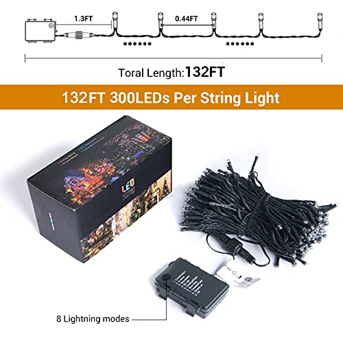 Battery Operated String Lights-132ft 300 LED 8 Modes Outdoor/Indoor Waterproof Fairy Lights,Decorative Light Strings for Wedding Birthday Party Bedroom Proof Garden Valentine's Day Holiday,Multicolor