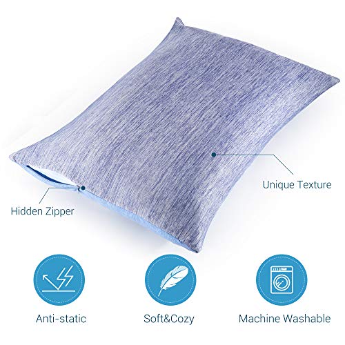Marchpower Cooling Pillowcases Japanese Arc-Chill & Cotton Double Design Pillow Cases 2 Pack Breathable Anti-Static Skin-Friendly for Hot Sleepers Night Sweats Pillowcase (Queen 20X30 inches)-Blue