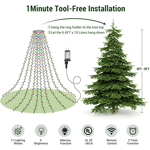 Marchpower Christmas Tree Lights Color Changing, 11 Modes Christmas Light Outdoor with Remote Control, 400 Diamond LED 6.6FTx10 Waterproof Xmas Tree Lights with Timer & Memory Function for Indoor