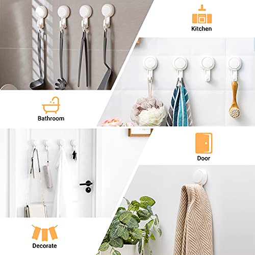 Marchpower Shower Suction Cup Hooks- 4 Pack Reusable Heavy Duty Vacuum Suction Hooks, Waterproof Bathroom Wall Bathtub Loofah Hooks, Strong Window Glass Wreath Hanger, Removable Kitchen Towel Holder