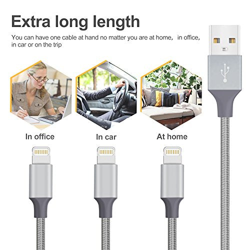 Marchpower iPhone Charger Cord - MFi Certified Lightning Cable 3Pack 6ft USB-A Fast Charging Durable Nylon Braided iPhone 13 12 Mini Pro Max SE(2020) 11 Xs XS XR X 8 7 6 5 Plus iPad iPod AirPods