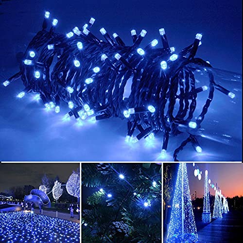 Battery Operated String Lights-132ft 300 LED 8 Modes Outdoor/Indoor Waterproof Fairy Lights,Decorative Light Strings for Wedding Birthday Party Bedroom Proof Garden Valentine's Day Holiday,Blue White