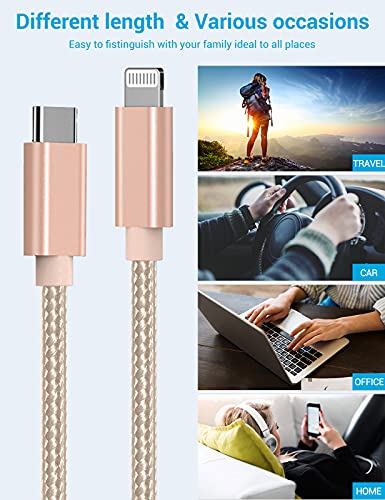 Marchpower USB C to Lightning Cable - MFi Certified iPhone 13 Fast Charger Cord 3/6/10ft Charging Cable Compatible with iPhone 13 12 Pro Max Mini 11 X XS XR 8 Plus -Gold
