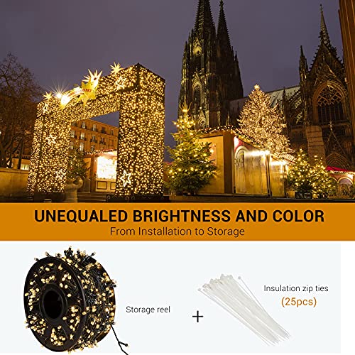 Marchpower 164ft 500 LED Decoration Lights 8 Modes with Memory Function, Diamond Warm White Twinkle String Lights Plug in Fairy Light Waterproof Indoor Outdoor Xmas Easter Home Garden Party Décor