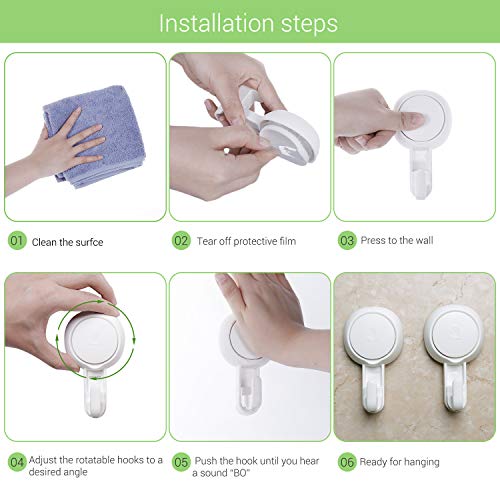 Suction Cups Hooks for Shower Reusable Waterproof Utility Hooks(2 Pack) Heavy Duty Vacuum Suction Home Kitchen Bathroom Wall Hooks Hanger for Towel Loofah Cloth Key & Ceiling Hanger