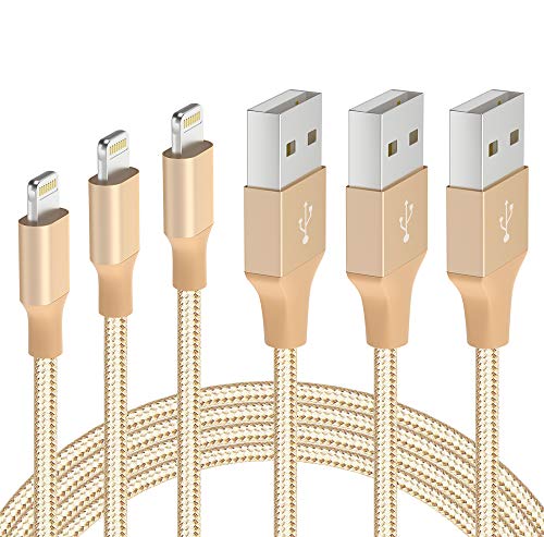 iPhone 13 Charger Cord - 3 Pack 3/6/10 ft MFi Certified Lightning Cable Nylon Braided Fast Charging Syncing Cord Compatible with iPhone 13 12Pro Max 11 X Xs XR 8 7 6 Plus Mini iPad Airpods, Gold