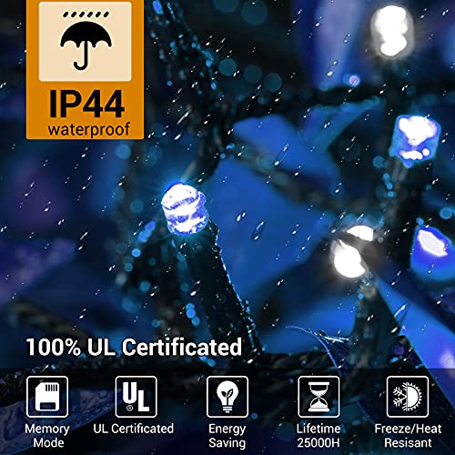 Battery Operated String Lights-132ft 300 LED 8 Modes Outdoor/Indoor Waterproof Fairy Lights,Decorative Light Strings for Wedding Birthday Party Bedroom Proof Garden Valentine's Day Holiday,Blue White