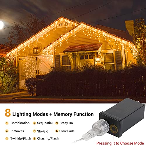 Marchpower 400 LED Icicle Lights - Warm White 32ft 80 Drops - Indoor/Outdoor Christmas Fairy String Lights Curtain Connectable Starry Twinkle Light 8 Modes for Wedding Holiday Halloween Easter Décor