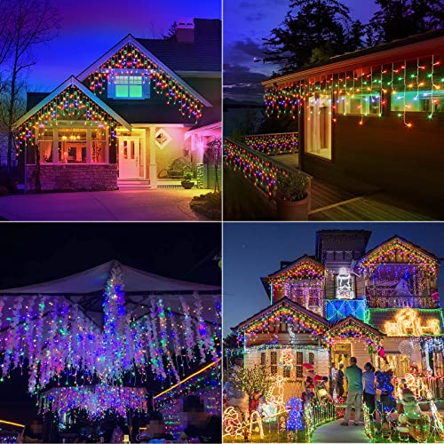 Marchpower 400 LED Icicle Lights - Multicolor 32ft 80 Drops - Indoor/Outdoor Christmas Fairy String Lights Curtain Connectable Starry Twinkle Light 8 Modes for Wedding Holiday Halloween Easter Decor