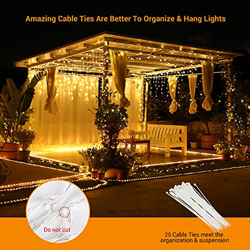 Christmas Easter Curtain Warm White Icicle Lights - 400 LED 32ft 80 Drops - Waterproof Indoor/Outdoor Crystal Ball Fairy Light Decoration 8 Modes Connectable Twinkle Lights Wedding Party Holiday Décor