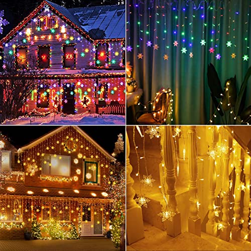 Marchpower Snowflake LED Icicle Lights - 32ft 400 LEDs 80 Drips Multicolor/Warm White Color Changing Window Curtain String Light Connectable Twinkle Light 8 Modes for Easter Wedding Holiday Décor