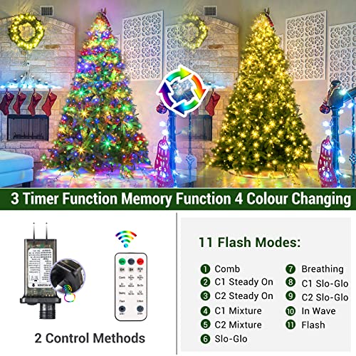 Marchpower Christmas Tree Lights Color Changing, 11 Modes Christmas Light Outdoor with Remote Control, 400 Diamond LED 6.6FTx10 Waterproof Xmas Tree Lights with Timer & Memory Function for Indoor